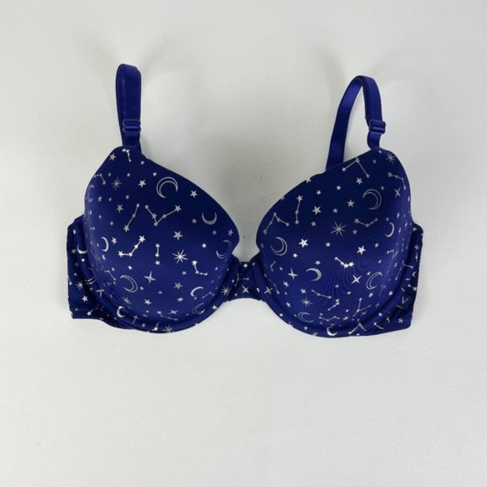 NWOT Victoria's Secret Bra 34D Lined Demi Blue Gold Constellations B1649